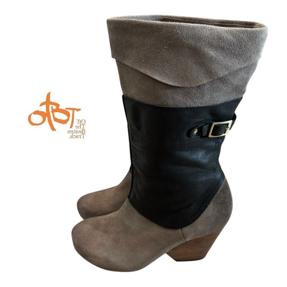 OTBT Women's Suede Leather Luxury Side Zipper Buckle Chunky Heel Boots 6.5